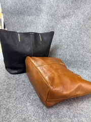 brown Genuine Leather Tote Bag Genuine Leather Women Tote Bag With Zipper - iLeatherhandbag