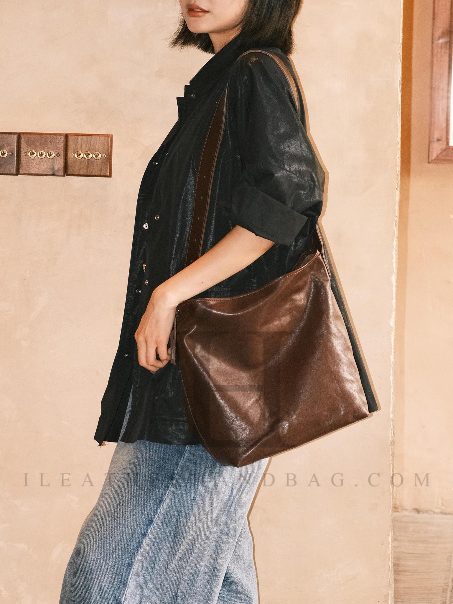 Leather Hobo Bag brown Leather Bucket Hobo Bag Soft Leather Hobo Purse Womens 