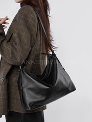 Women's Black Leather Hobo Shoulder Bag Genuine Leather Hobo Purses - iLeatherhandbag