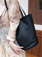 Soft Leather Vertical Bucket Tote Bag