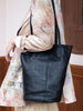Soft Genuine Leather Vertical Bucket Tote Bag DD