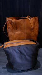 Soft Leather Vertical Bucket Tote Bag
