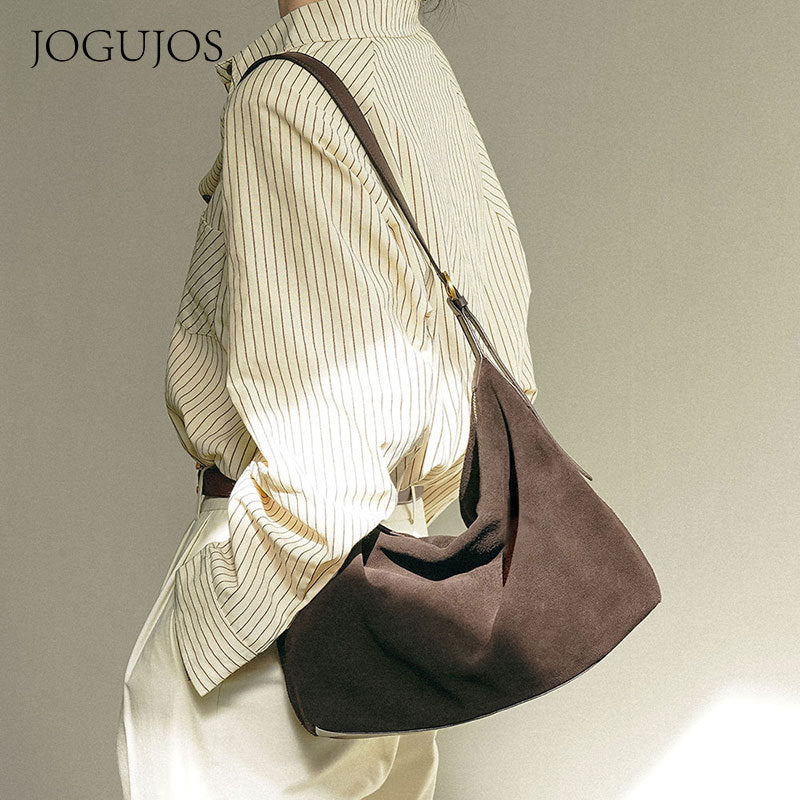 leather hobo shoulder bag women suede hobo bag  genuine leather slouchy shoulder bag