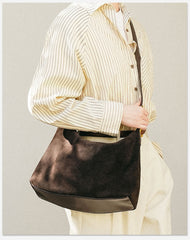 Suede Hobo Shoulder Bag Genuine Leather Brown Suede Hobo Bag Womens