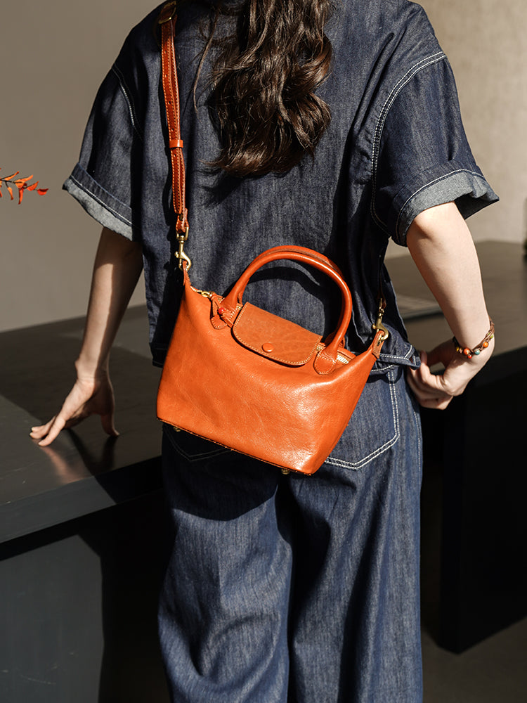 Small orange Leather Crossbody Purse The Leather Small Tote Bag