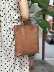 Women's Grey Leather Tote Handbag Tote Bag With Leather Straps 