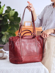 Women's burgundy leather tote bag With Zipper Tote Bag With Shoulder Strap