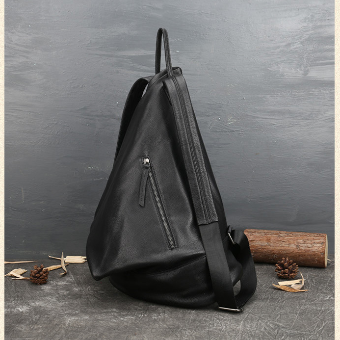 Triangle Genuine Leather Backpack Bag Leather Rucksack Bag 