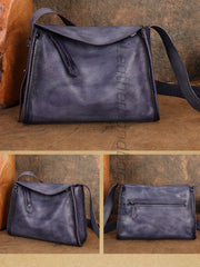 purple Vintage Leather Hobo Bag With Zipper Western Hobo Purse Medium Hobo Purse Womens 