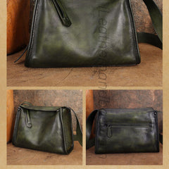 Women's green Leather Hobo Shoulder Bag Genuine Leather Hobo Purses 