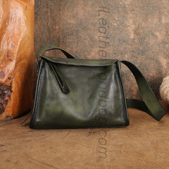 green Vintage Leather Hobo Bag With Zipper Western Hobo Purse Medium Hobo Purse Womens 