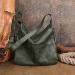 green Vintage Leather Hobo Bag With Zipper Western Hobo Purse Medium Hobo Purse Womens 
