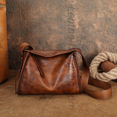 brown Vintage Leather Hobo Bag With Zipper Western Hobo Purse Medium Hobo Purse Womens 