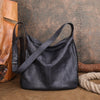 Women's Black Leather Hobo Shoulder Bag Retro Genuine Leather Hobo Purses 