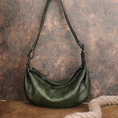 green Vintage Leather Hobo Crossbody Purse Slouchy Leather Hobo Bag Womens 