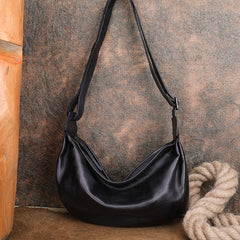 black Vintage Leather Hobo Crossbody Purse Slouchy Leather Hobo Bag Womens 