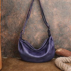 purple Vintage Leather Hobo Crossbody Purse Slouchy Leather Hobo Bag Womens 