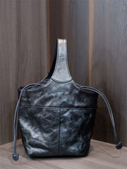 Waxy Leather Small Basket Bucket Bag