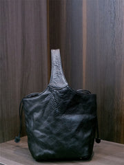 Waxy Leather Bucket Handbag
