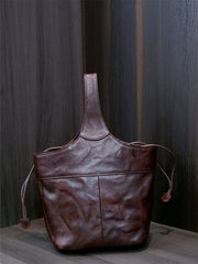 Waxy Leather Bucket Handbag