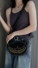 Western Rivet Bag Leather Saddle Crossbody Bag Purse For Ladies