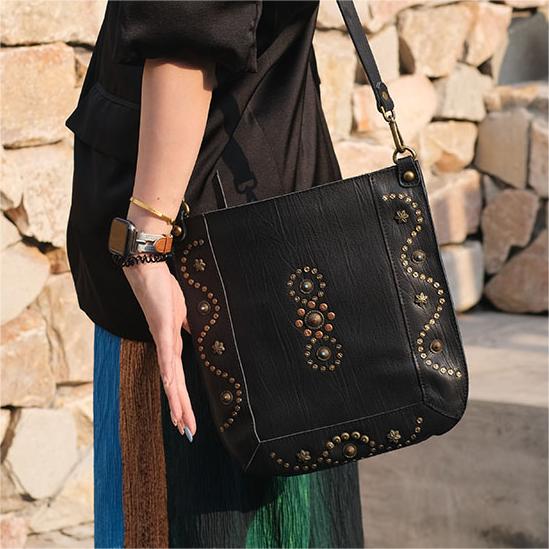 Black Studded Hobo Bag