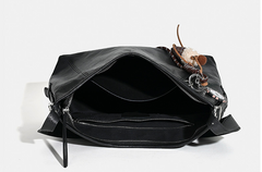 details of black Leather Hobo Shoulder Bag
