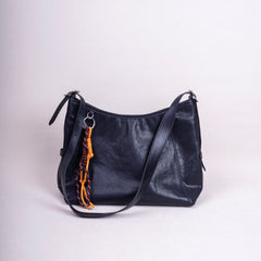 black Leather Hobo Shoulder Bag Ladies Leather Hobo Bag Zipper Medium Hobo Purse