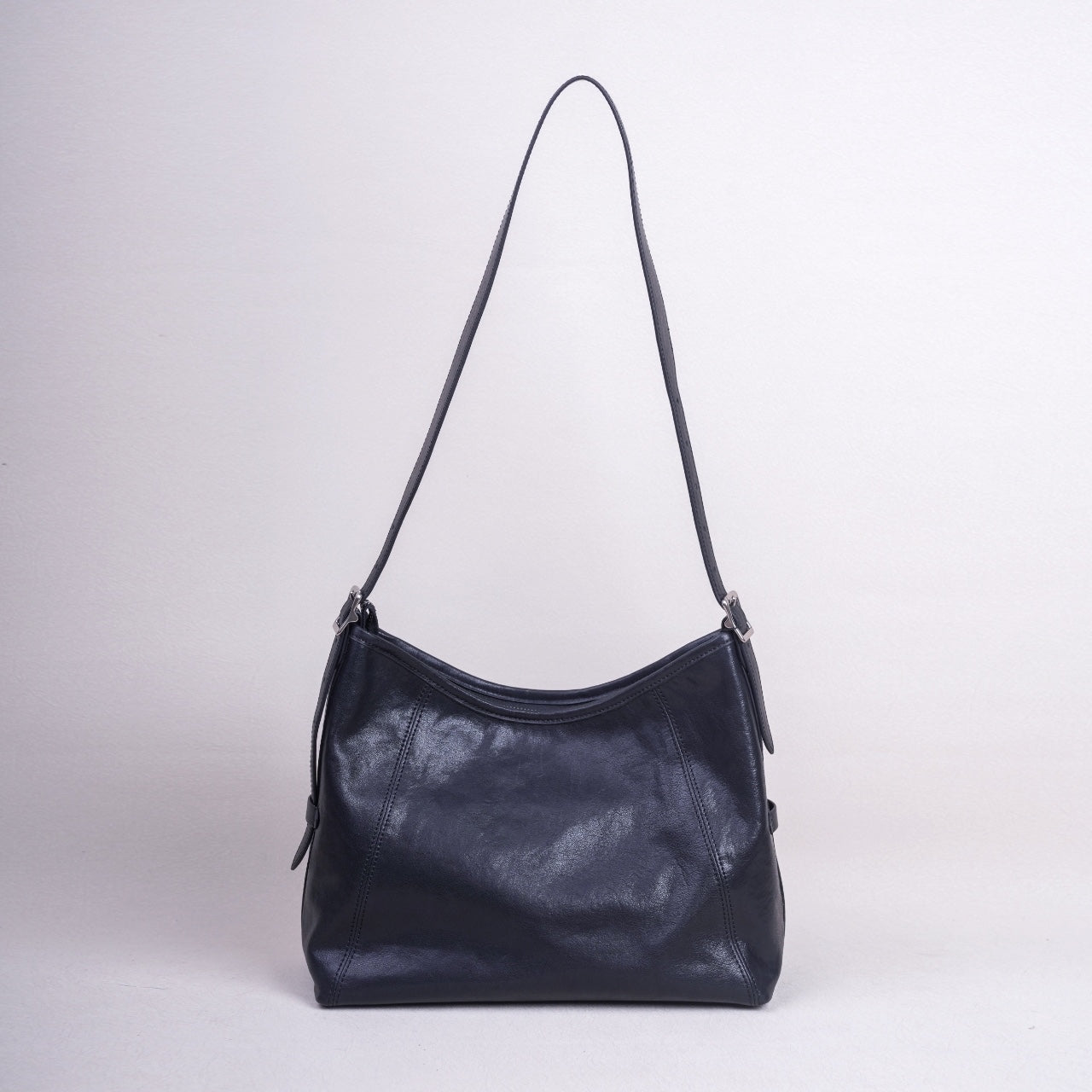black Leather Hobo Shoulder Bag Ladies Leather Hobo Bag Zipper Medium Hobo Purse