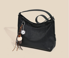 black Leather Hobo Shoulder Bag Ladies Leather Hobo Bag Zipper Medium Hobo Purse