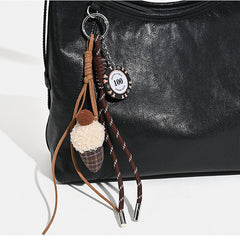 details of black Leather Hobo Shoulder Bag