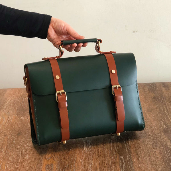 Handmade Leather Satchel Handbags Women's Genuine Leather Satchel Green Satchel Bag 