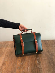 Handmade Leather Satchel Handbags Women's Genuine Leather Satchel Green Satchel Bag 