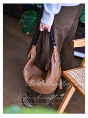 Genuine Leather Croissant Sling Bags Shoulder Soft Leather Slouchy Hobo Bag Purse - iLeatherhandbag