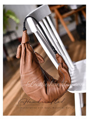 Genuine Leather Croissant Sling Bags Shoulder Soft Leather Slouchy Hobo Bag Purse - iLeatherhandbag