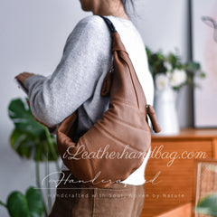 Genuine Leather Croissant Sling Bags Shoulder Soft Leather Slouchy Hobo Bag Purse - iLeatherhandbag