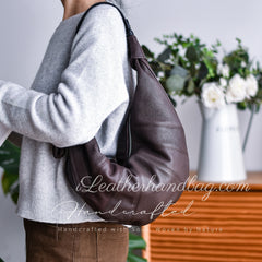 Genuine Leather Croissant Sling Bags Shoulder Soft Leather Slouchy Hobo Bag Purse - iLeatherhandbag