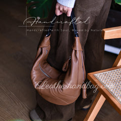 Genuine Leather Croissant Sling Bags Shoulder Soft Leather Slouchy Hobo Bag Purse - iLeatherhandbag