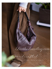 Genuine Leather Croissant Sling Bags Shoulder Soft Leather Slouchy Hobo Bag Purse - iLeatherhandbag
