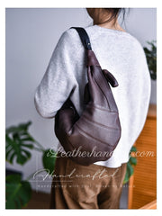 Genuine Leather Croissant Sling Bags Shoulder Soft Leather Slouchy Hobo Bag Purse - iLeatherhandbag