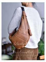 Genuine Leather Croissant Sling Bags Shoulder Soft Leather Slouchy Hobo Bag Purse - iLeatherhandbag
