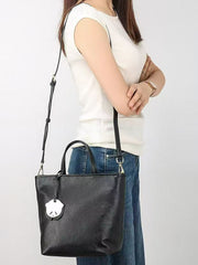 Women's Small Leather Tote Handbag With Leather Straps Small Black Leather Crossbody Purse 