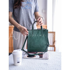 Women's Small Leather Tote Smal dark green leather purse