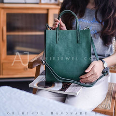 Women's Small Leather Tote Small leather tote bag green