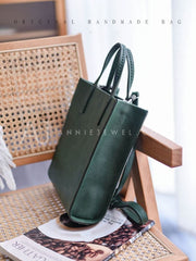 Women's Small Leather Tote Small dark green leather tote