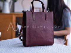 Women's Small Leather Tote Small burgundy leather tote