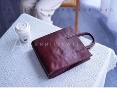 Women's Small Leather Tote Small burgundy leather tote