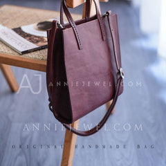 Women's Small Leather Tote Small burgundy crossbody purse