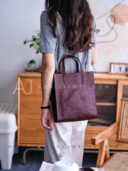 Women's Small Leather Tote Small burgundy crossbody purse