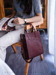 Women's Small Leather Tote Small burgundy crossbody purse